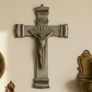 1950s Parsons Casket Crucifix Mid-Century Heavy Cast Metal Wall Brutalist Cross